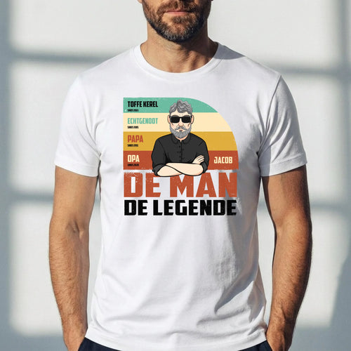 Zwart ouders T-shirt met opdruk 'De man, de legende' - gepersonaliseerd cadeau voor vaders en opa's