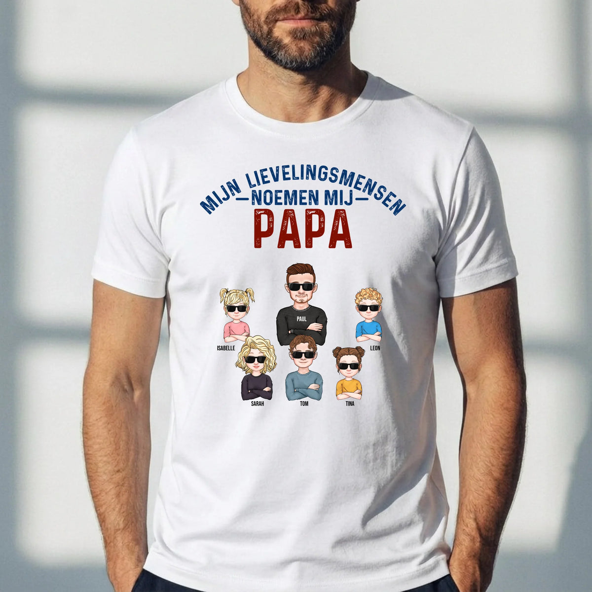 Papa t-shirt met persoonlijke opdruk 'Mijn lievelingsmensen noemen mij Papa' in DTF-kwaliteit