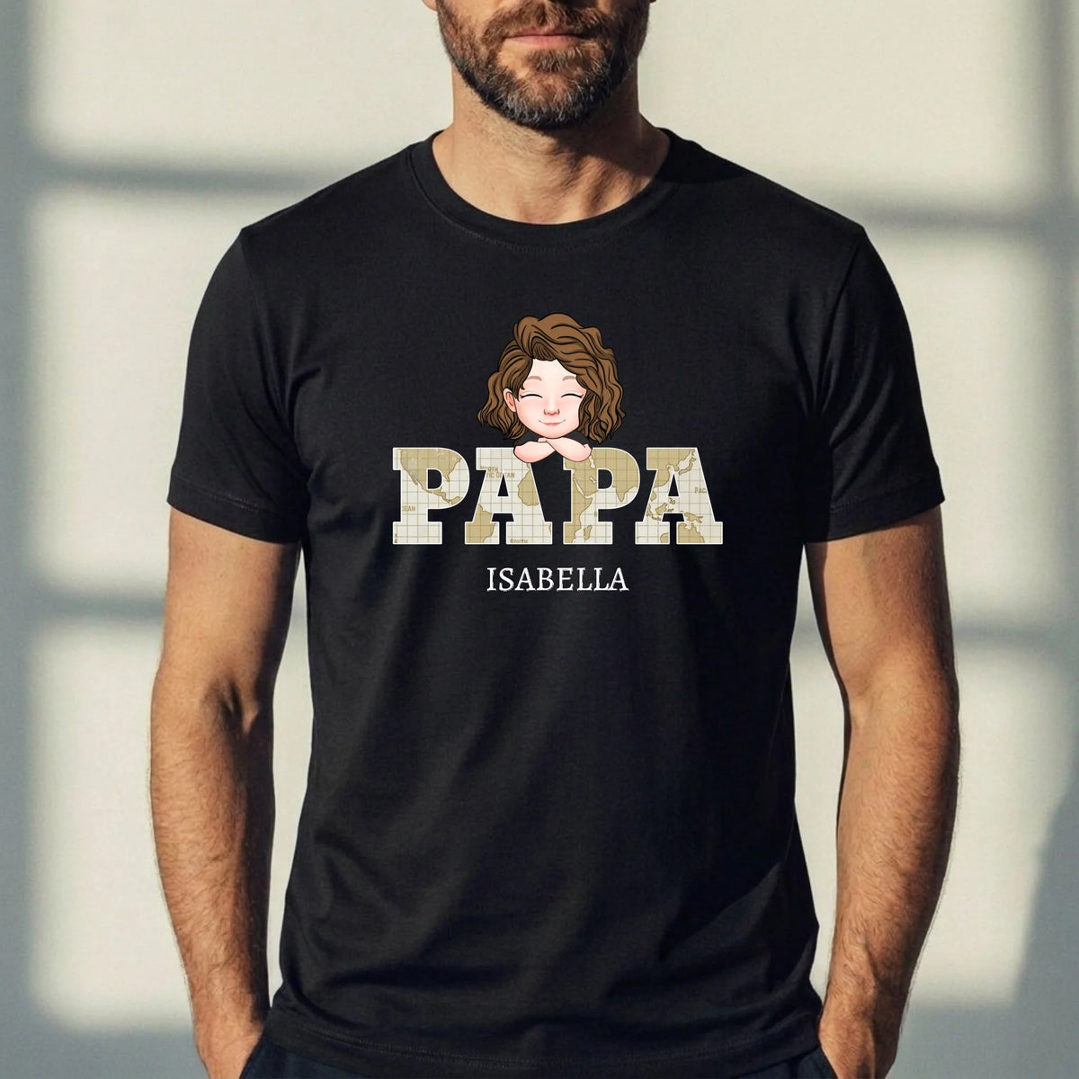 Gepersonaliseerd Papa T-shirt Papa's Crew met kinderfoto's en namen in DTF-print
