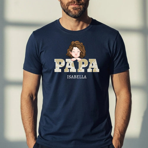 Gepersonaliseerd Papa T-shirt Papa's Crew met kinderfoto's en namen in DTF-print – Motiv 2