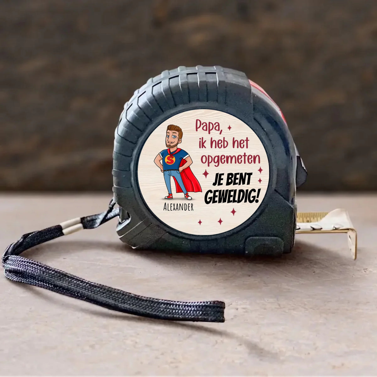 Gepersonaliseerd meetlint voor papa met naamdruk, 5 meter lang met vergrendelfunctie