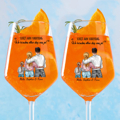 Gepersonaliseerd wijnglas met namen Papa en Mama, 450 ml inhoud, helder drukwerk – Motiv 2