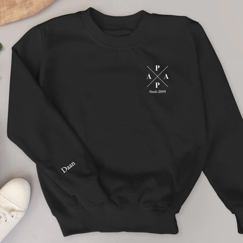 Gepersonaliseerde papa sweater met aangepaste kindernamen en modern design in aaibaar materiaal – Motiv 2
