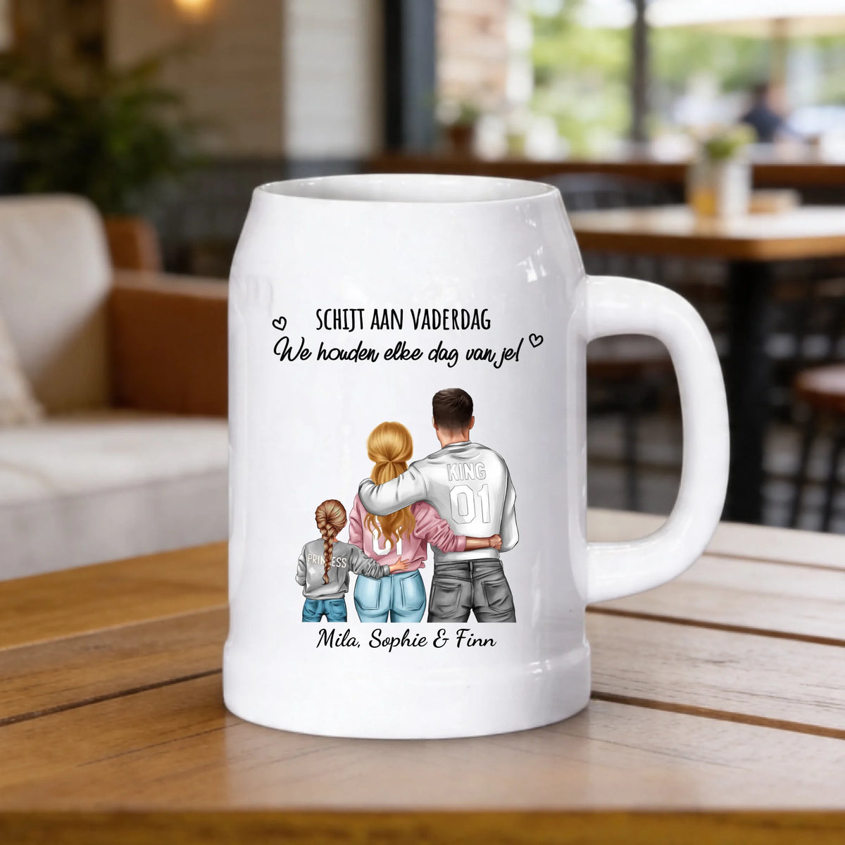 Gepersonaliseerde keramische bierpul voor papa en opa met aangepast design en namen