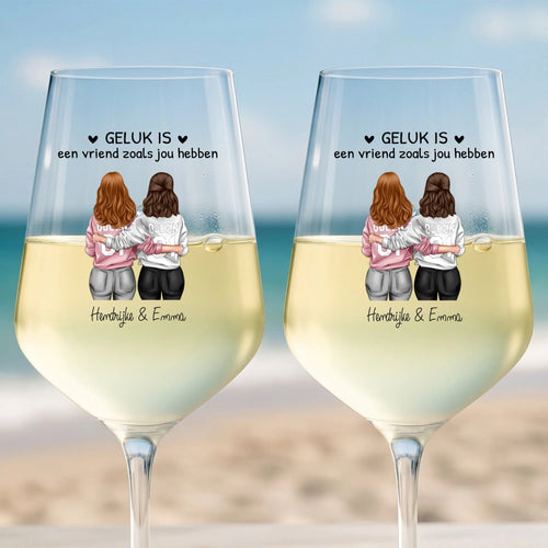 Gepersonaliseerd aperolglas 'Besties voor altijd' met clipart design voor twee beste vriendinnen, helder bedrukking – Motiv 2