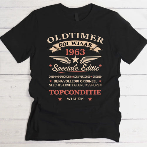 Gepersonaliseerd verjaardagsshirt met vintage oldtimer design, 100% katoen, ideaal als cadeau – Motiv 2