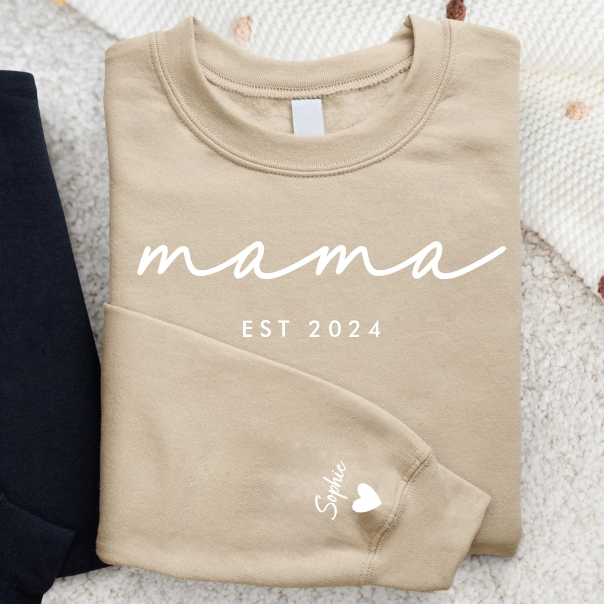 Gepersonaliseerde mama trui met naam en opdruk, zacht katoenen sweater voor moederdag