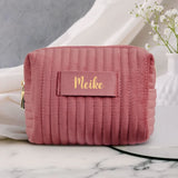 Premium fluwelen make-up tasje Wavy met gepersonaliseerde naamopdruk, zacht materiaal – Motiv 7