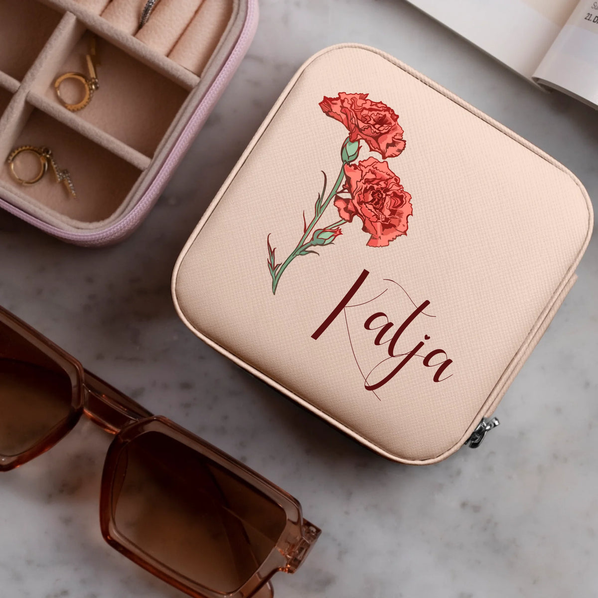 Écrin à bijoux rose en cuir PU avec personnalisation – fabriqué par Love & Faith
