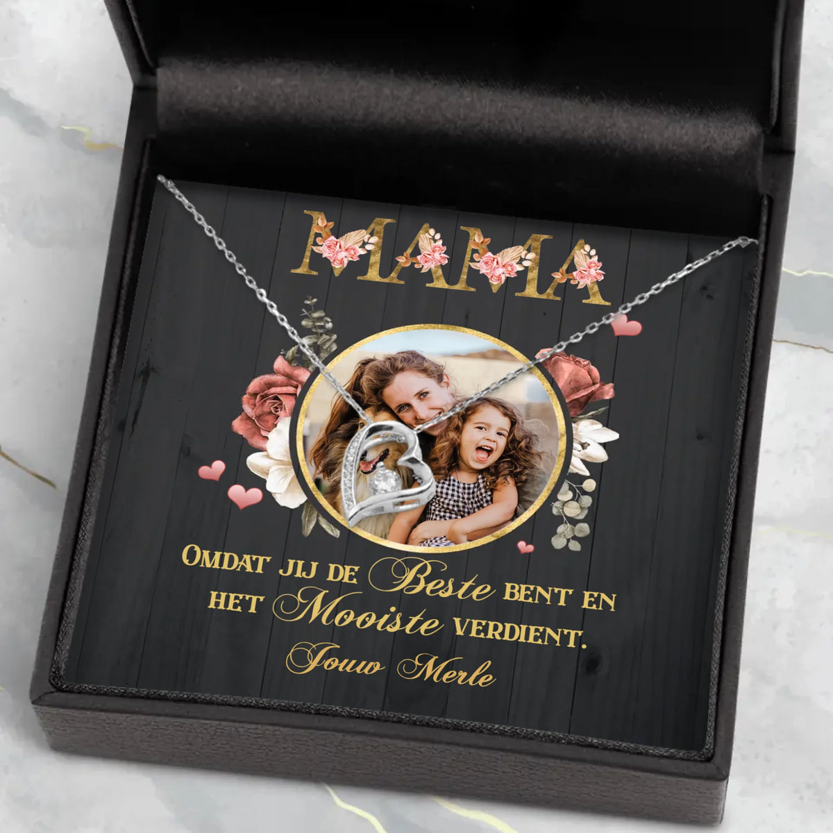 Ouders-ketting voor mama in S925 sterling zilver met zirkonia kristal, verstelbaar met karabijnsluiting en elegant etui