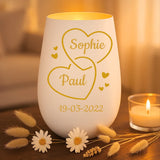 Persoonlijk cadeau - wit-goud windlicht met naamgravure - handgemaakt door Love & faith
