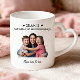 Witte mok met hartvormig oor en gepersonaliseerde naam – romantisch cadeau van Love & Faith