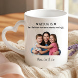 Witte mok met hartvormig oor en gepersonaliseerde naam – romantisch cadeau van Love & Faith