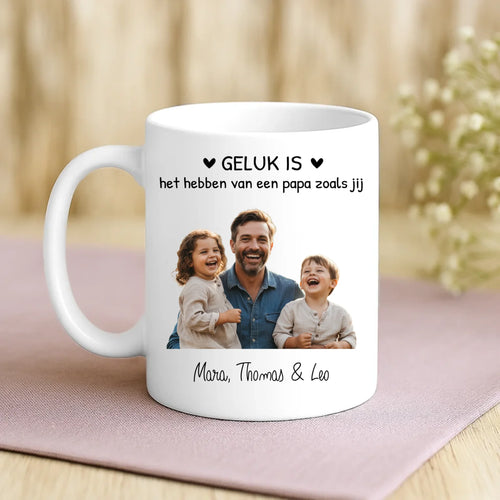 Witte mok met persoonlijke tekst en naam – handgemaakt door Love & Faith