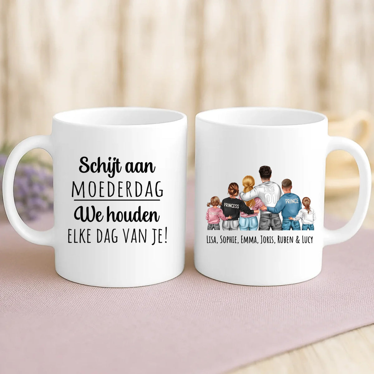Witte mok met persoonlijke tekst en naam – handgemaakt door Love & Faith