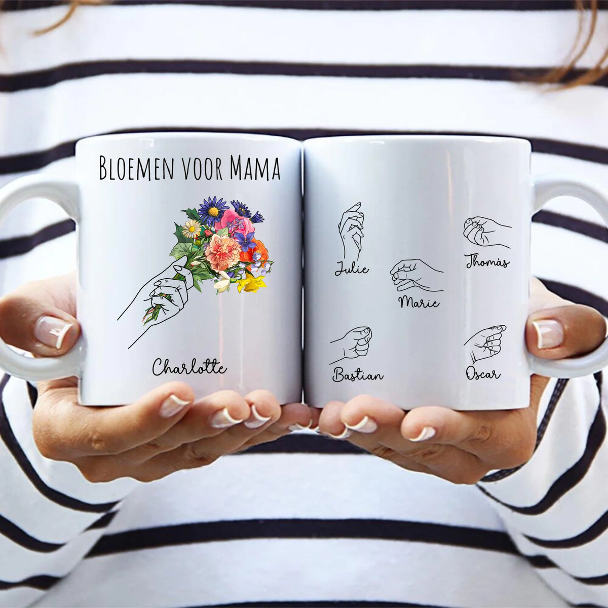Keramische bloemen-mok voor Mama met persoonlijke opdruk en haarscherpe sublimatie-print