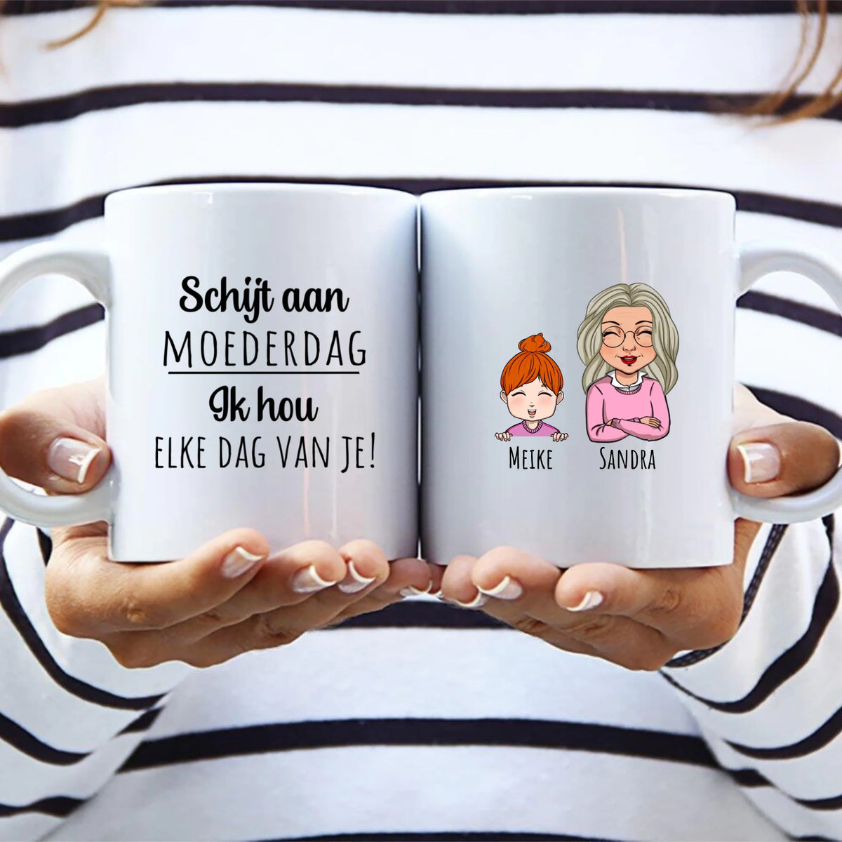 Persoonlijke keramieken ouders-mok met namen en 'We houden van je' opdruk