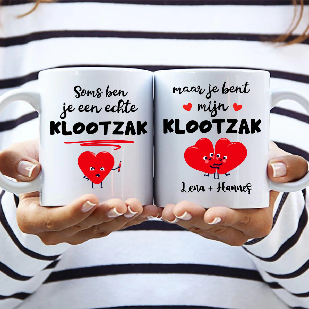 Keramieken koppel-mok met persoonlijke opdruk voor partners, perfect relatiegeschenk