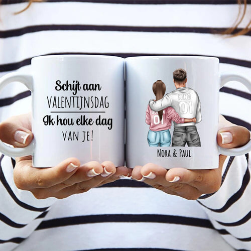 Keramieken koppel-mok Elke Dag met persoonlijke sublimatie opdruk voor twee namen