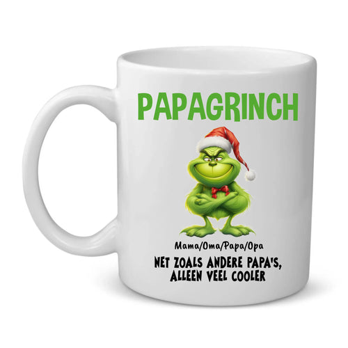 Gepersonaliseerde keramieken ouders-mok Grinchy met aangepaste namen, ideaal als cadeau – Motiv 2