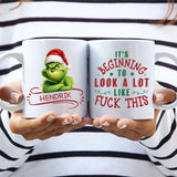 Gepersonaliseerde keramische mok Kerst Mopperkont voor vrienden met haarscherpe sublimatie-print