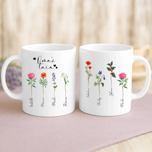 Witte mok met persoonlijke tekst en naam – handgemaakt door Love & Faith