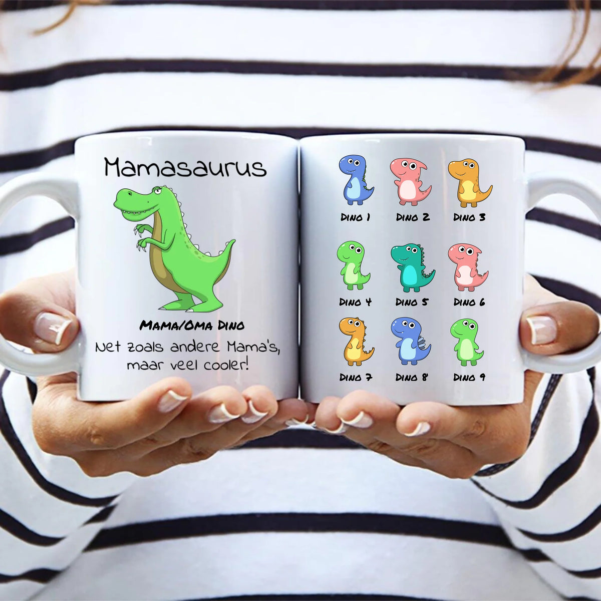 Persoonlijke Mamasaurus keramieken mok met custom opdruk voor mama