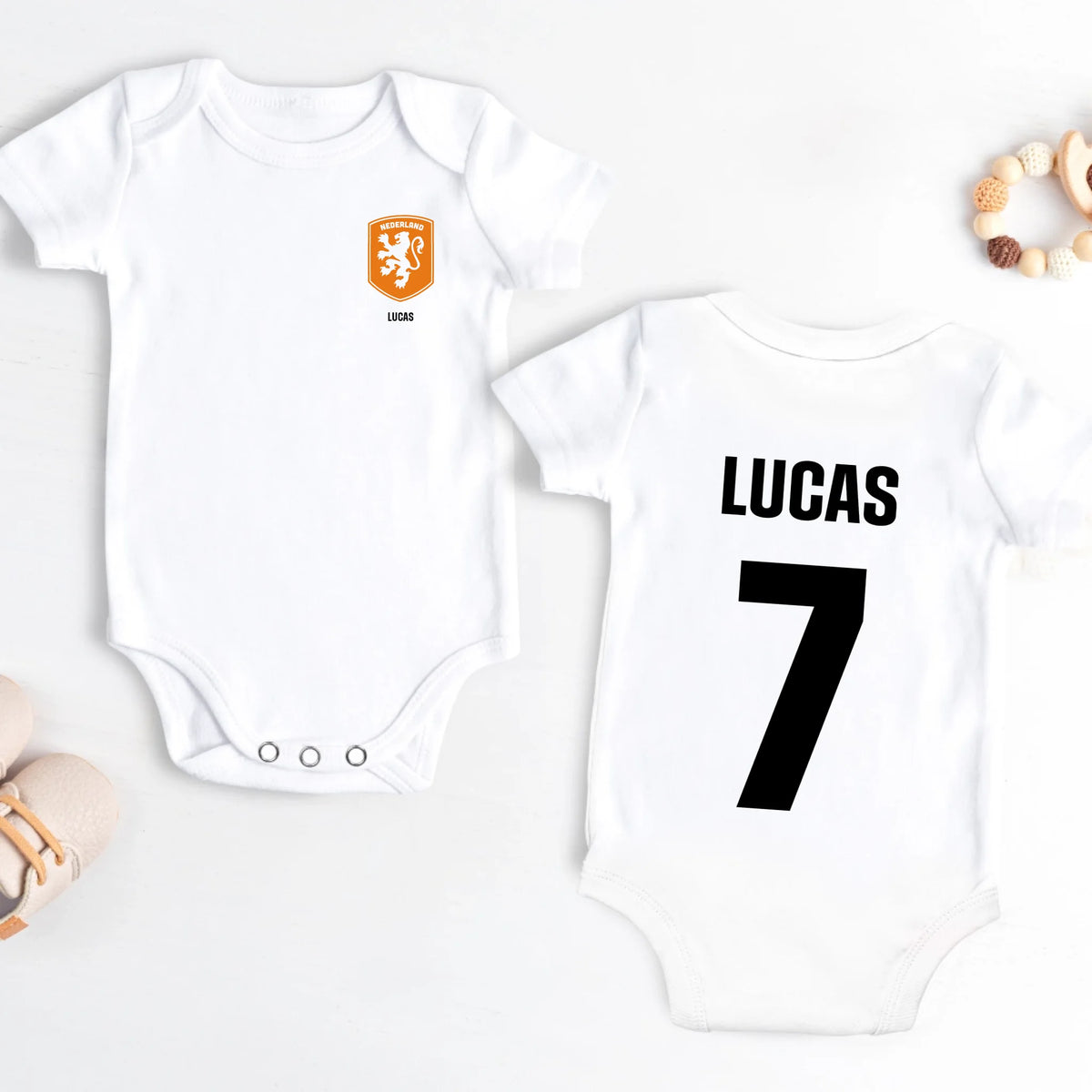 Gepersonaliseerde babyrompertje voetbal met drukknopen, 100% katoen