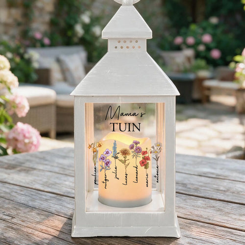 Gepersonaliseerde LED-lantaarn met namen en bloemen voor mama en oma – Motiv 2