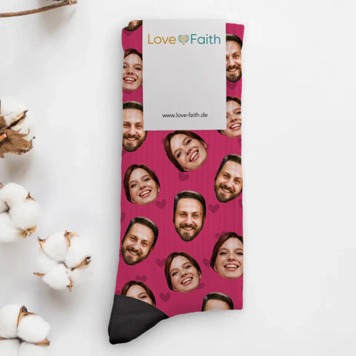 Gepersonaliseerde sokken met volledig fotobedrukt design en namen voor koppels