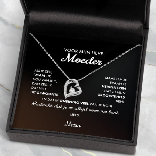 Ouders-ketting 'Lieve mama' met ingelegd naamselement, zilverkleurig design voor persoonlijke naamsgravure
