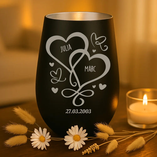 Persoonlijk cadeau - zwart-zilver windlicht met naamgravure - handgemaakt door Love & Faith