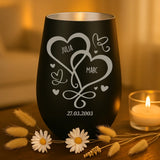 Persoonlijk cadeau - zwart-zilver windlicht met naamgravure - handgemaakt door Love & Faith