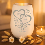 Persoonlijk cadeau - wit-zilver windlicht met naamgravure - handgemaakt door Love & Faith